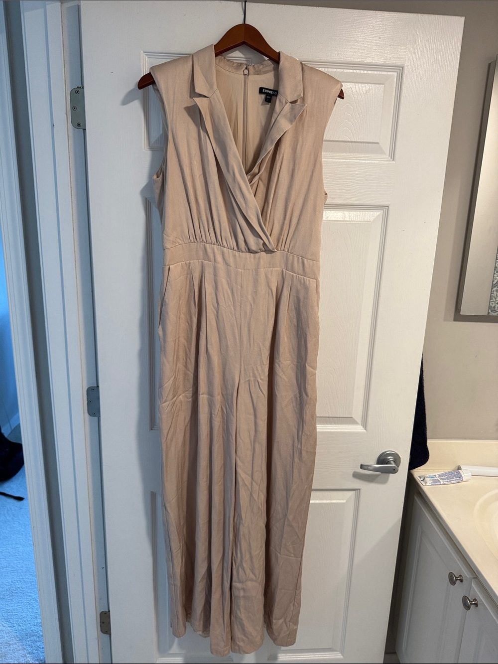 Express Sleeveless Blush Pink Jumpsuit with V-Neck